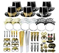 Lot de 76 kits de fournitures de fête « Happy 2026 » pour fête du Nouvel An - Célébrez avec des chapeaux de fête amusants, des lunettes, des accessoires photo, des faiseurs de bruit pour les réunions