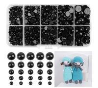 Lot de 760 demi-perles noires avec dos plat - Perles semi-rondes - 4/5/6/8/10 mm - Pour travaux manuels au crochet, fabrication de bijoux, yeux de poupée, bricolage, décoration de mariage