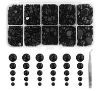 Lot de 760 perles semi-rondes noires avec dos plat - Perles semi-rondes de 4/5/6/8/10 mm - Pour le crochet, la fabrication de bijoux, l'œil de poupée - Avec 1 pince à coude