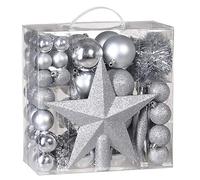 Deuba Lot de 77 Boules de Noël argenté Décorations pour Sapin en Plastique Robuste Décoration de Noël intérieur extérieur