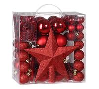 Lot de 77 Boules de Noël Rouge Décorations pour Sapin en Plastique Robuste Décoration de Noël intérieur extérieur