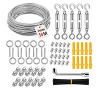 Lot de 77 câbles métalliques en acier inoxydable 304, 50 m, 2 mm, avec tendeurs, serre-câbles métalliques, douille à sertir en aluminium pour clôtures, corde à linge, plantes grimpantes