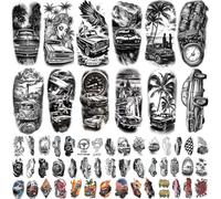 Lot de 77 feuilles de tatouage temporaire de voiture pour adulte, adolescent, enfant - Faux tatouages réalistes - Faux tatouages pour bras - Maquillage pour homme et femme