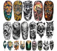Lot de 77 feuilles de tatouages éphémères pour adultes, lion, tigre, ours, léopard, aigle, faux tatouages temporaires pour adultes, petits animaux, réalistes pour hommes, femmes, garçons et filles