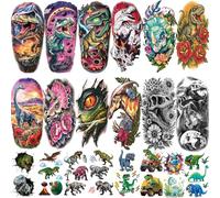 Lot de 77 feuilles de tatouages temporaires en forme de dinosaure pour enfants et adultes, grand tricératops, T-Rex, crâne, raptor, griffe, dinosaure pour garçons et filles, petit tatouage dinosaure