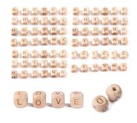 Lot de 78 perles en bois avec lettres de l'alphabet de A à Z - 12 mm - Pour bracelets et bijoux