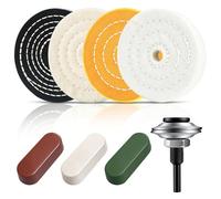 Lot de 8/12 disques de polissage de 100 mm avec 3 masses de polissage et adaptateurs, 4 disques abrasifs (coton blanc/jaune, flanelle, denim) avec mandrin 1/2", pour banc de ponçage et perceuse (8)