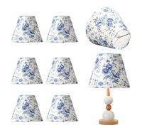 Lot de 8 abat-jours à clip, en tissu bleu et blanc, 15 x 13 x 7,5 cm, design floral, moderne, style simple, pour lampes à bougie, lustres, lampes de table, lampadaires, appliques murales, salons