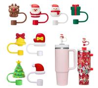 Lot de 8 accessoires de paille pour Stanley Cup, 10 mm, anti-fuite, matériau en silicone anti-poussière, couvercle de paille de Noël, en silicone pour gobelets Stanley