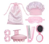 Lot de 8 accessoires essentiels de soins capillaires pour femme comprenant des bonnets de douche en soie respirants, peigne portable, brosse de massage du cuir chevelu, accessoires de soins