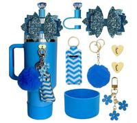 Lot de 8 accessoires pour gobelets à eau de 887 ml et 1200 ml en silicone avec pendentif en forme de nœud à paillettes pour porte-clés, sac (bleu)
