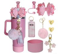 Lot de 8 accessoires pour tasse à eau, nœud à paillettes et fleurs pour tasses de 887 ml et 1200 ml, attache sécurisée avec chaîne de fixation sécurisée, design décoratif élégant pour un usage