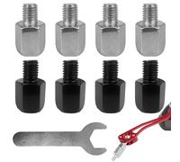 Lot de 8 Adaptateurs de Rétroviseurs M10 Filetage à Droite vers M8 Filetage à Droite Adaptateur de Miroir de Moto Scooter (4 Pièces Argent,4 Pièces Noir) avec 1 Pièces Clé à Fourche