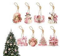 Lot de 8 adorables pendentifs de Noël roses - Décoration d'arbre de Noël - Décorations de Noël vintage - Accessoires de Noël mignons pour arbre et