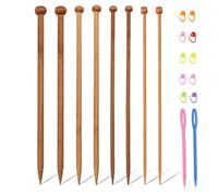 Lot de 8 aiguilles à tricoter en bois, grandes aiguilles à tricoter pour couverture, écharpe et grand projet de tricot pour travaux manuels créatifs et tricots avec 12 pièces