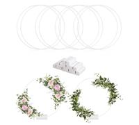 Lot de 8 anneaux en métal de 20 cm pour travaux manuels, dorés, avec support en bois avec pied, anneaux en métal blanc avec 8 supports en bois, anneaux métalliques décoratifs pour couronne de mariage