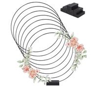 Lot de 8 anneaux en métal doré de 30 cm avec support en bois avec pied, anneaux en métal noir avec 8 supports en bois, anneaux métalliques décoratifs pour couronne de mariage, décoration de Noël