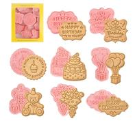 Lot de 8 Anniversaire Emporte Piece en plastique,Moules à Biscuits 3D Happy Birthday Biscuits Pâtisserie Emporte-Pièces pour Fêtes d'Anniversaire Cookies DIY