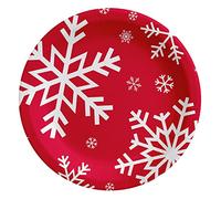 Lot de 8 assiettes à dessert rondes en carton de 18 cm - Assiette à dessert rouge sur le thème du flocon de neige rouge