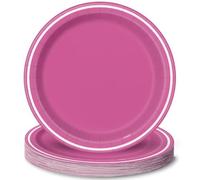 Lot de 8 assiettes en carton à rayures fines Rose vif vif 22,9 cm