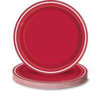 Lot de 8 assiettes en carton à rayures fines Rouge vif 22,9 cm