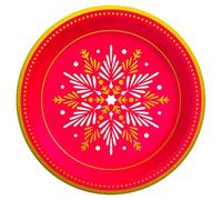 Lot de 8 assiettes jetables biodégradables en carton 18 cm de diamètre pour Noël et Nouvel An Rouge avec motifs blancs et or