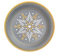 Lot de 8 assiettes jetables biodégradables en carton de 18 cm de diamètre pour Noël et la nuit, couleur argent avec motifs blancs et or
