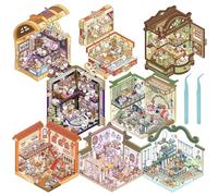 Lot de 8 autocollants 3D Scène DIY 3D Maison Stickers avec pince à épiler Miniature Maison Stickers Créatifs DIY 3D Autocollants de maison Amusant Scène d'autocollant 3D pour adultes enfants (A)