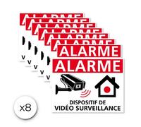 Lot de 8 autocollants alarme dispositif de vidéo surveillance - Adhésif -150 x 90 mm