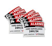 Lot de 8 autocollants dissuasifs - Alarme + Vidéo-surveillance 24h/24-8 x 6 cm Haute qualité, résistance pluie et UV fabrication française (8)