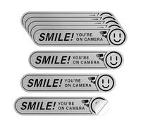Lot de 8 autocollants pour voiture, inscription Smile You're On Camera, argent brossé durable, panneau de vidéosurveillance, panneau de caméra de sécurité pour maison, entreprise, voiture et fenêtre