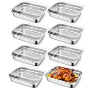 Lot de 8 Bacs Alimentaires en Inox 304 avec Couvercles, 31,5 x 21,5 x 6,7cm | Récipients de Conservation Compatibles Four et Congélateur pour Meal Prep, Buffet, Restauration et Cuisine