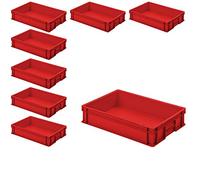 Lot de 8 bacs Euro avec 2 poignées Rouge 600 x 400 x 120 mm