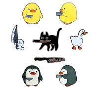 Lot de 8 badges de dessin animé en émail Adorables broches de chat et canard Insignes émotionnels pour hommes, femmes et enfants 0.8~3.7*2.6~3.8cm