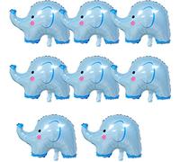 Lot de 8 ballons bleus en aluminium en forme d'éléphant pour fête sur le thème des animaux, décoration de fête d'anniversaire, fête prénatale, fournitures de fête de révélation du sexe