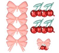Lot de 8 Ballons Cerise Nœud, 4 Cerises Rouges & 4 Nœuds Roses Ballons Aluminium pour Elle est la Cerise sur le Gâteau Thème Fête Décorations Anniversaire Baby Shower Mariage Fournitures