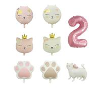 Lot de 8 ballons décoratifs pour le 2ème anniversaire de chat - Ballons d'anniversaire à thème dessin animé - Ballon en aluminium - Ballon en aluminium - Chiffre 2 - Rose crème - Décoration