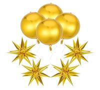 Lot de 8 ballons dorés en feuille d'aluminium, ballons en forme d'étoile, ballons ronds, accessoires de décoration de fête