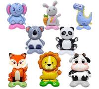 Lot de 8 ballons en aluminium avec base en forme d'animal sur pied - Ballons en aluminium avec base pour anniversaire, fête prénatale, décoration de fête sur le thème de la jungle