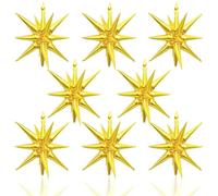 Lot de 8 ballons en aluminium doré en forme d'étoile - 55 cm - Pour décoration de fête, anniversaire, fête prénatale, mariage, Nouvel An