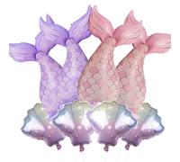 Lot de 8 ballons en forme de queue de sirène - Ballons en forme de coquillages - Pour décoration de fête d'anniversaire sur le thème de l'océan, mariage, fête prénatale, plage, fête d'été