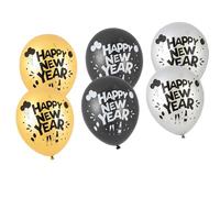 Lot de 8 ballons en latex pour le réveillon du Nouvel An - 30,5 cm - Doré, argenté et noir - Décorations festives pour compte à rebours