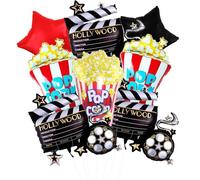 Lot de 8 ballons pour soirée cinéma - 3 Clapperboard, 3 popcorn, 2 ballons rouges et noirs sur le thème du film pour fête sur le thème du film Hollywood, anniversaire de cinéma, soirée cinéma