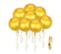 Lot de 8 Ballons Ronds Dorés, Ruban, Décoratifs en Aluminium, Brillants, Géants pour Anniversaire et Fête