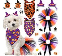 Lot de 8 bandanas Halloween pour chien - Épingles à cheveux - Tutu - Jupe en tulle - Citrouille - Accessoires d'Halloween pour petits chiens et chats - Fournitures pour fête d'anniversaire