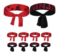 Lot de 8 bandeaux ninjas pour enfant - Noir et rouge - Décoration d'anniversaire - Ninja Warrior Naruto - Bandeau Ninjago - Costume de ninjago - Décoration d'anniversaire - Accessoires de karaté