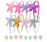 Lot de 8 bandeaux Starfish avec 8 épingles à cheveux Starfish, bandeaux de sirène, jolis bandeaux à paillettes, épingles à cheveux créatives