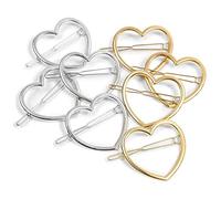 Lot de 8 barrettes à cheveux en forme de cœur Argenté et doré 5,6 x 4,3 cm