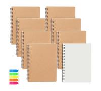 Lot de 8 blocs-notes A6 vierges à spirale, petits, avec notes autocollantes, 50 feuilles/100 pages par bloc, couverture kraft, carnet de croquis, carnet de croquis, carnet de notes détachables pour