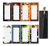 Lot de 8 blocs-notes magnétiques pour Halloween avec porte-stylo en cuir synthétique pour liste de choses à faire - Bloc-notes magnétique pour liste de courses pour réfrigérateur